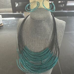 Elegant Teal Beaded Necklace and Earring Set